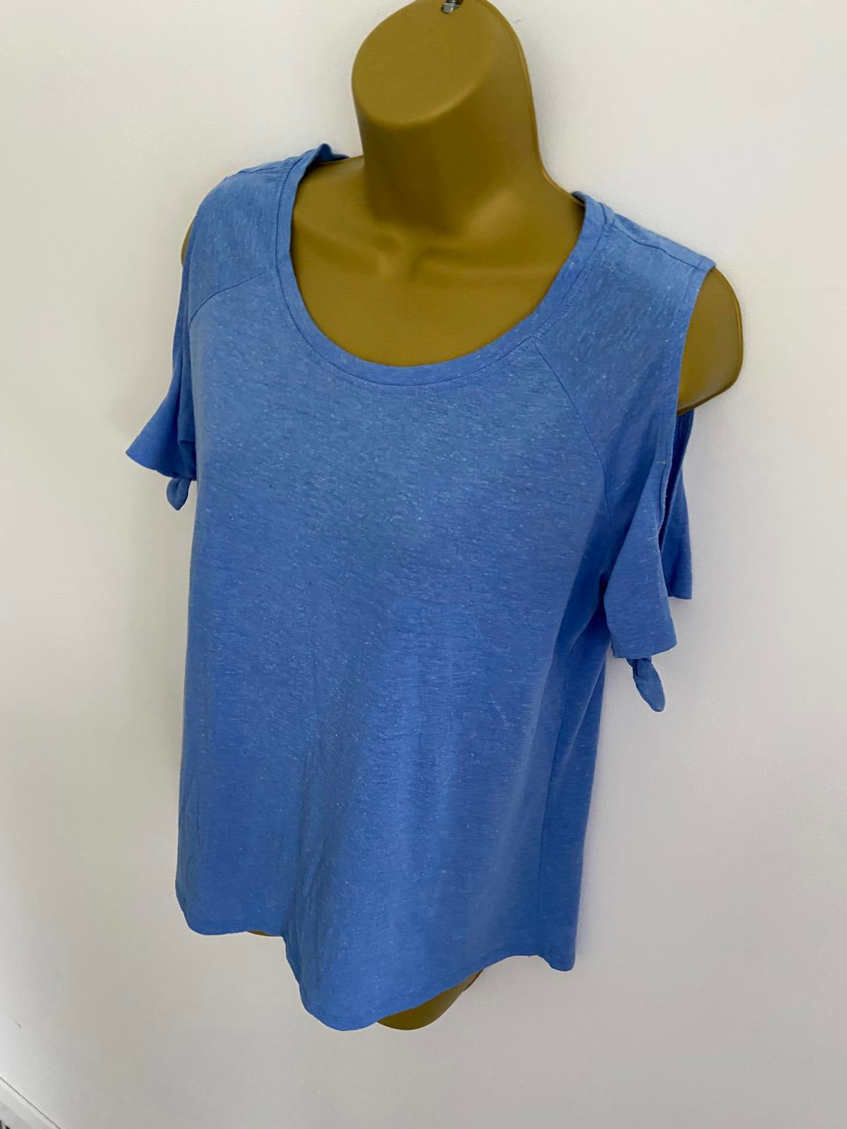 F&F Size 14 Blue Cold Shoulder T-Shirt Tie Sleeve Detail Marl Top