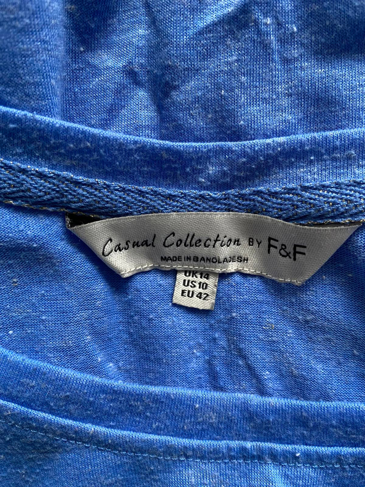 F&F Size 14 Blue Cold Shoulder T-Shirt Tie Sleeve Detail Marl Top