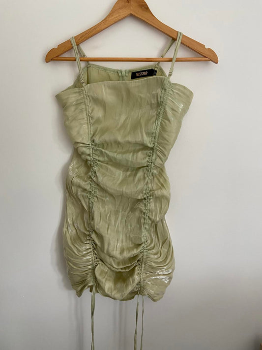 MissPap Mint Green Ruched Mini Dress - Size UK 10
