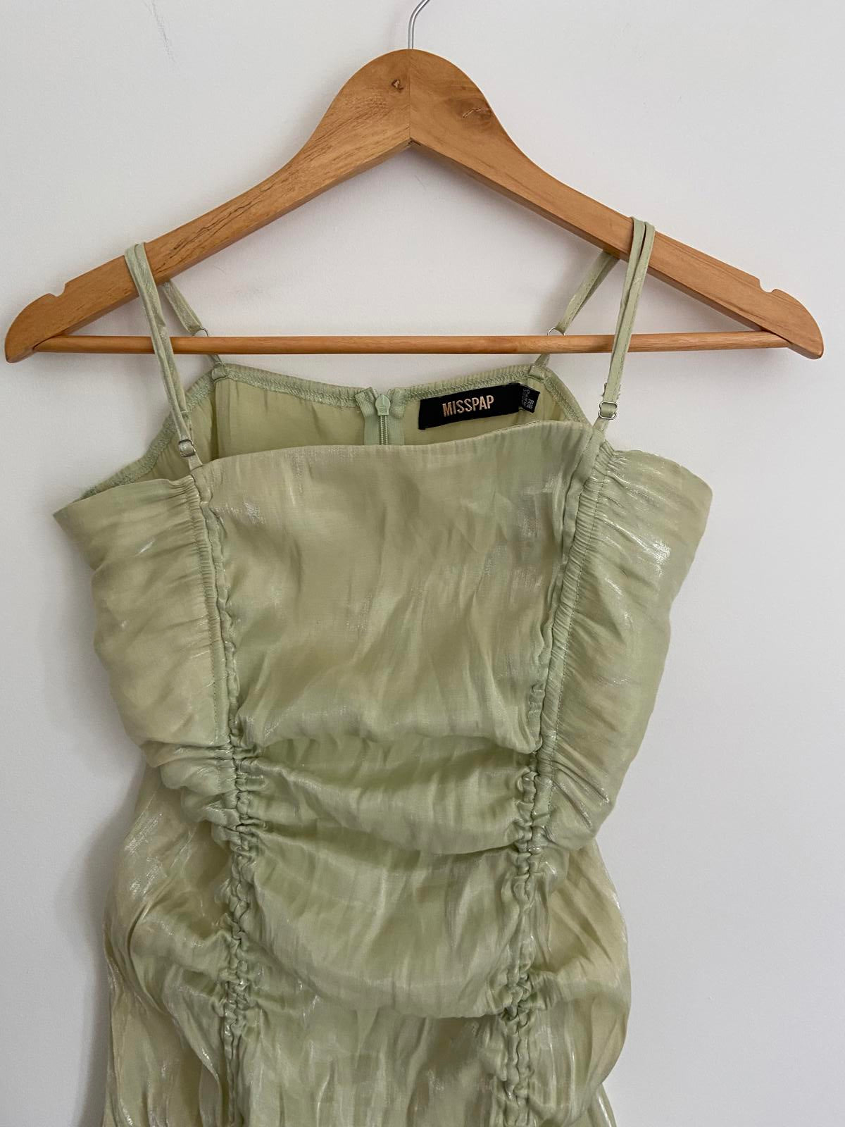 MissPap Mint Green Ruched Mini Dress - Size UK 10