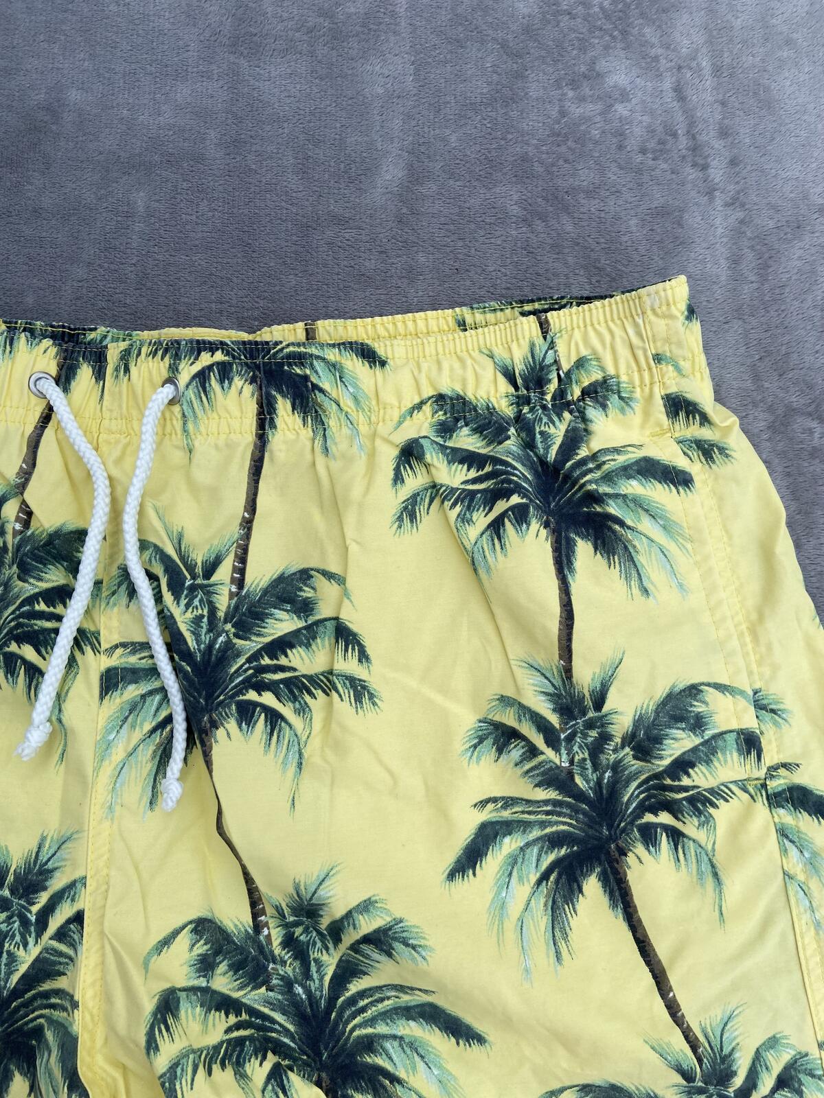 D&H Men's Yellow Palm Tree Print Swim Shorts Trunks Size XL