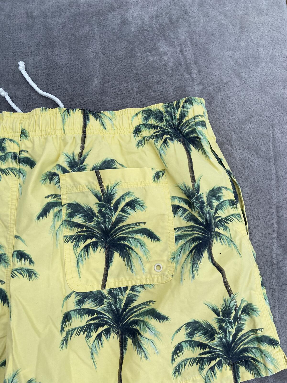 D&H Men's Yellow Palm Tree Print Swim Shorts Trunks Size XL
