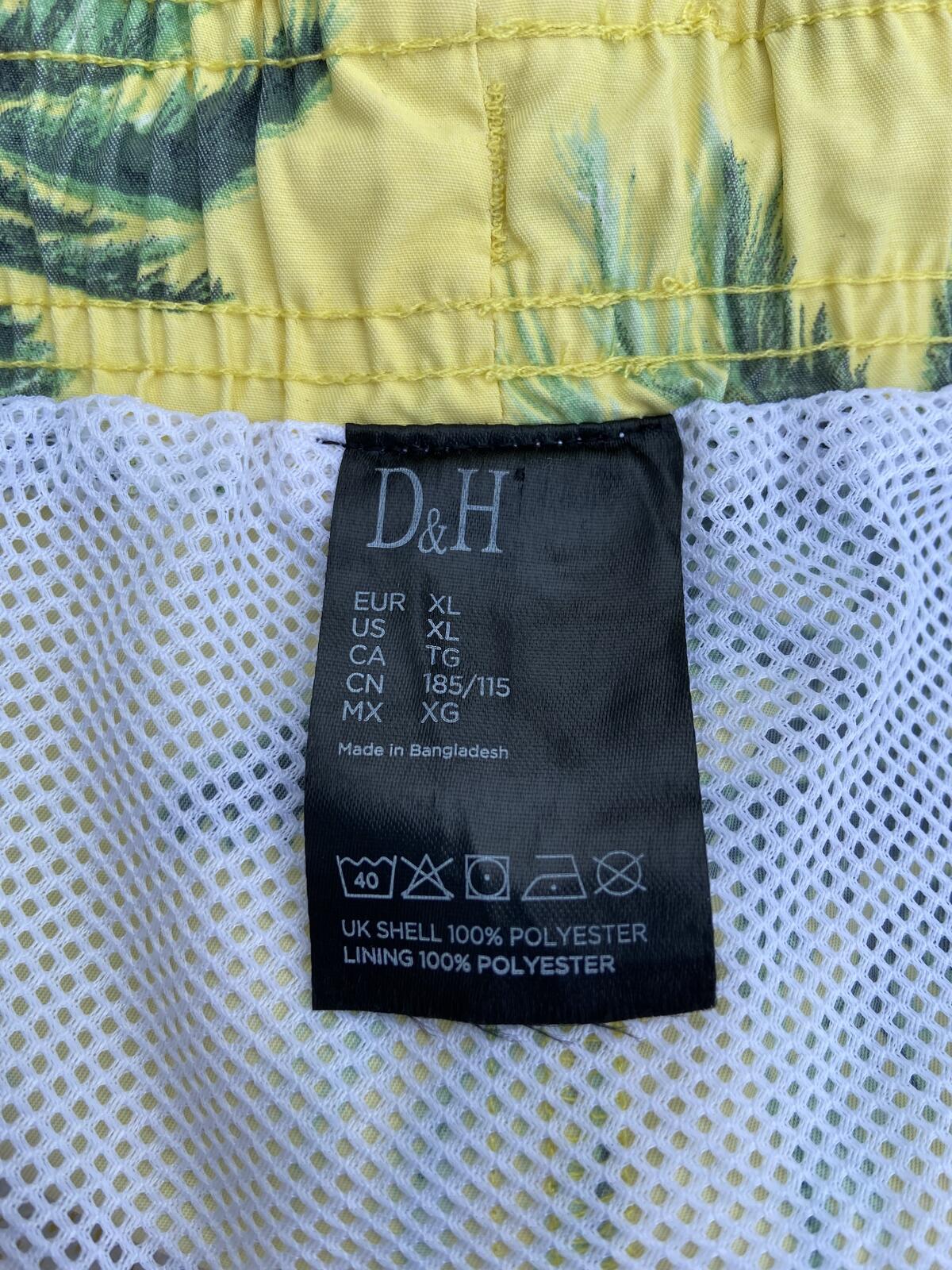 D&H Men's Yellow Palm Tree Print Swim Shorts Trunks Size XL