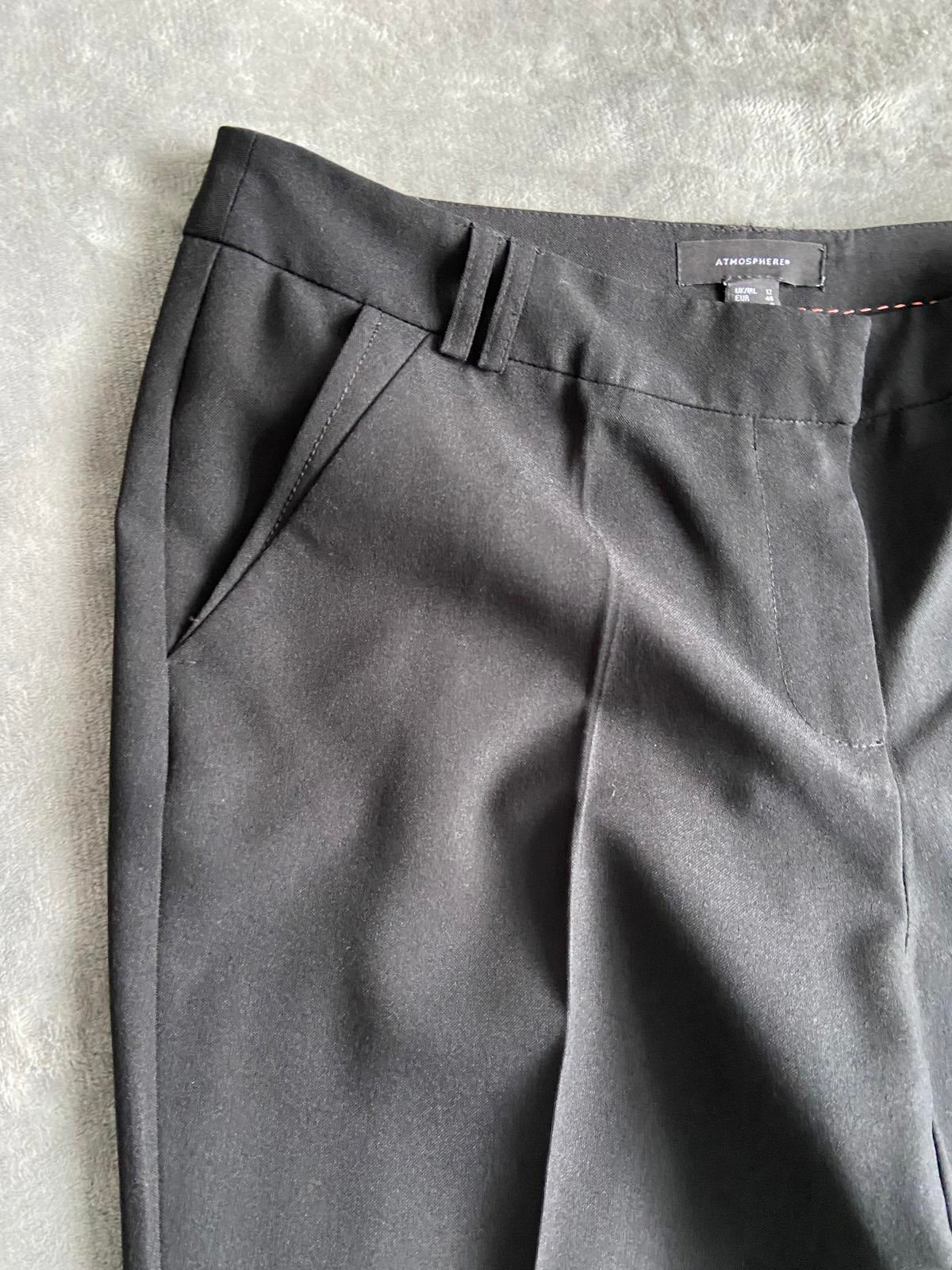 Atmosphere Size 12 Black Tapered Smart Trousers Pockets Office Wear Leg 71cm