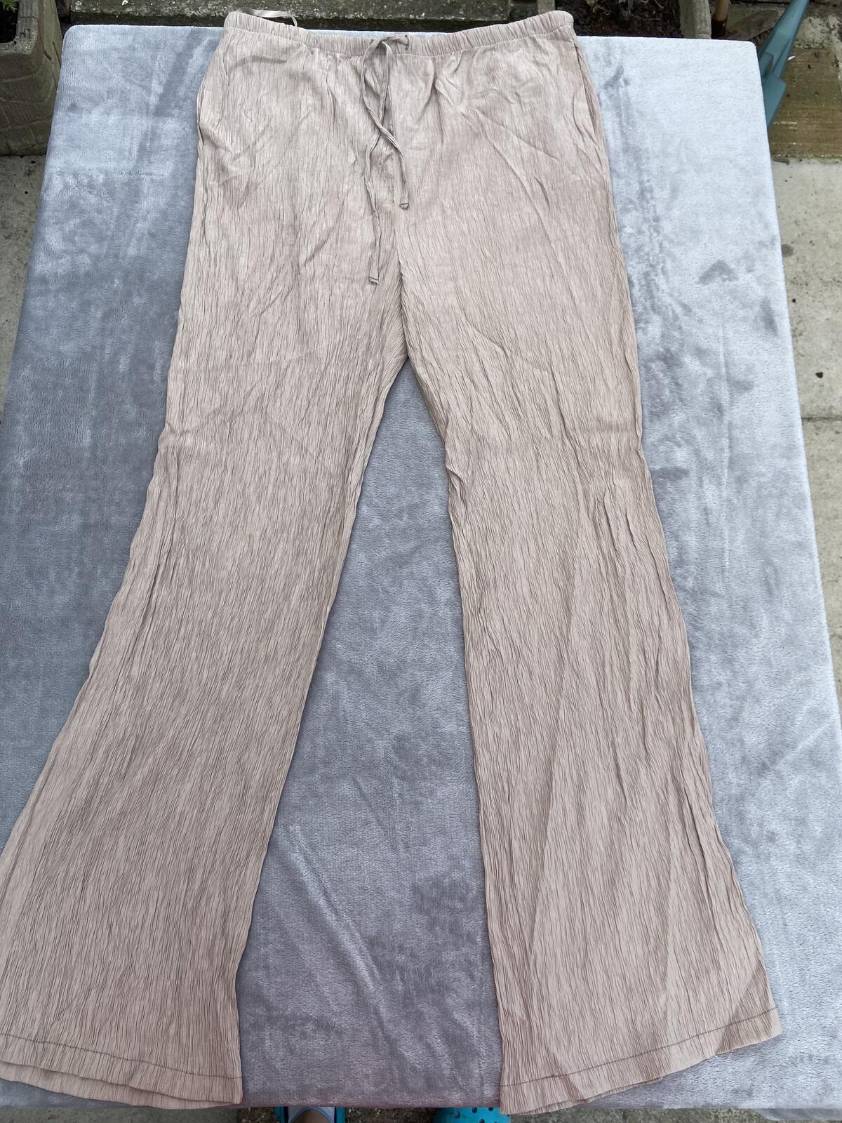 Papaya Golden Brown Crinkle Wide Leg Trousers - Size 14