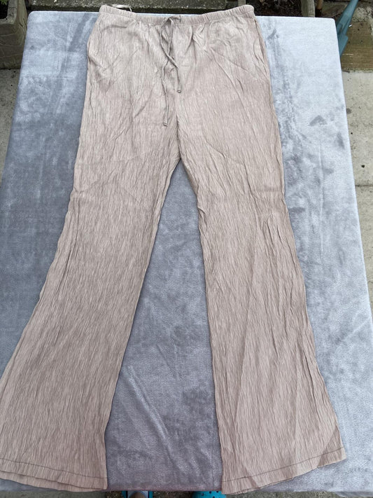 Papaya Golden Brown Crinkle Wide Leg Trousers - Size 14