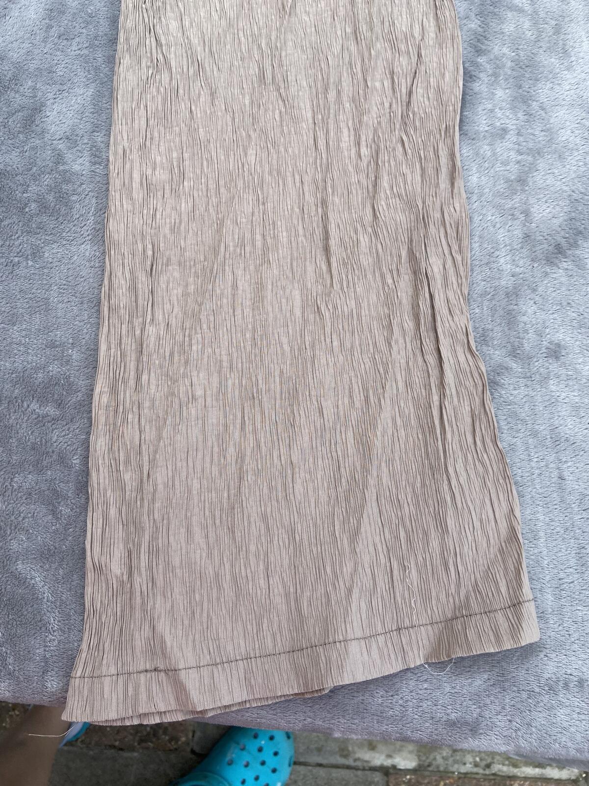 Papaya Golden Brown Crinkle Wide Leg Trousers - Size 14