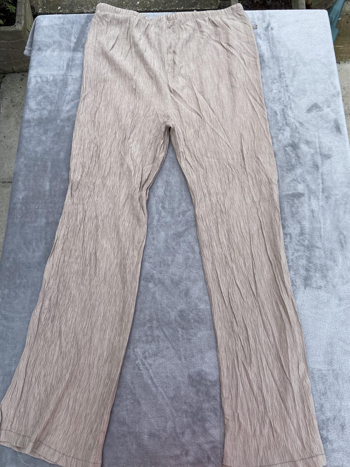 Papaya Golden Brown Crinkle Wide Leg Trousers - Size 14