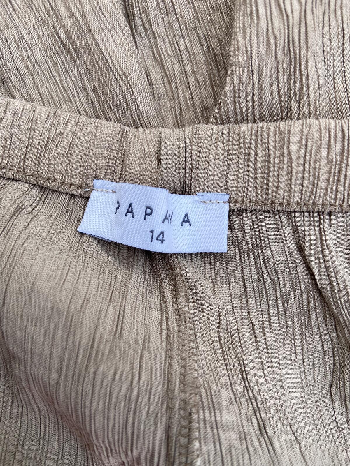 Papaya Golden Brown Crinkle Wide Leg Trousers - Size 14