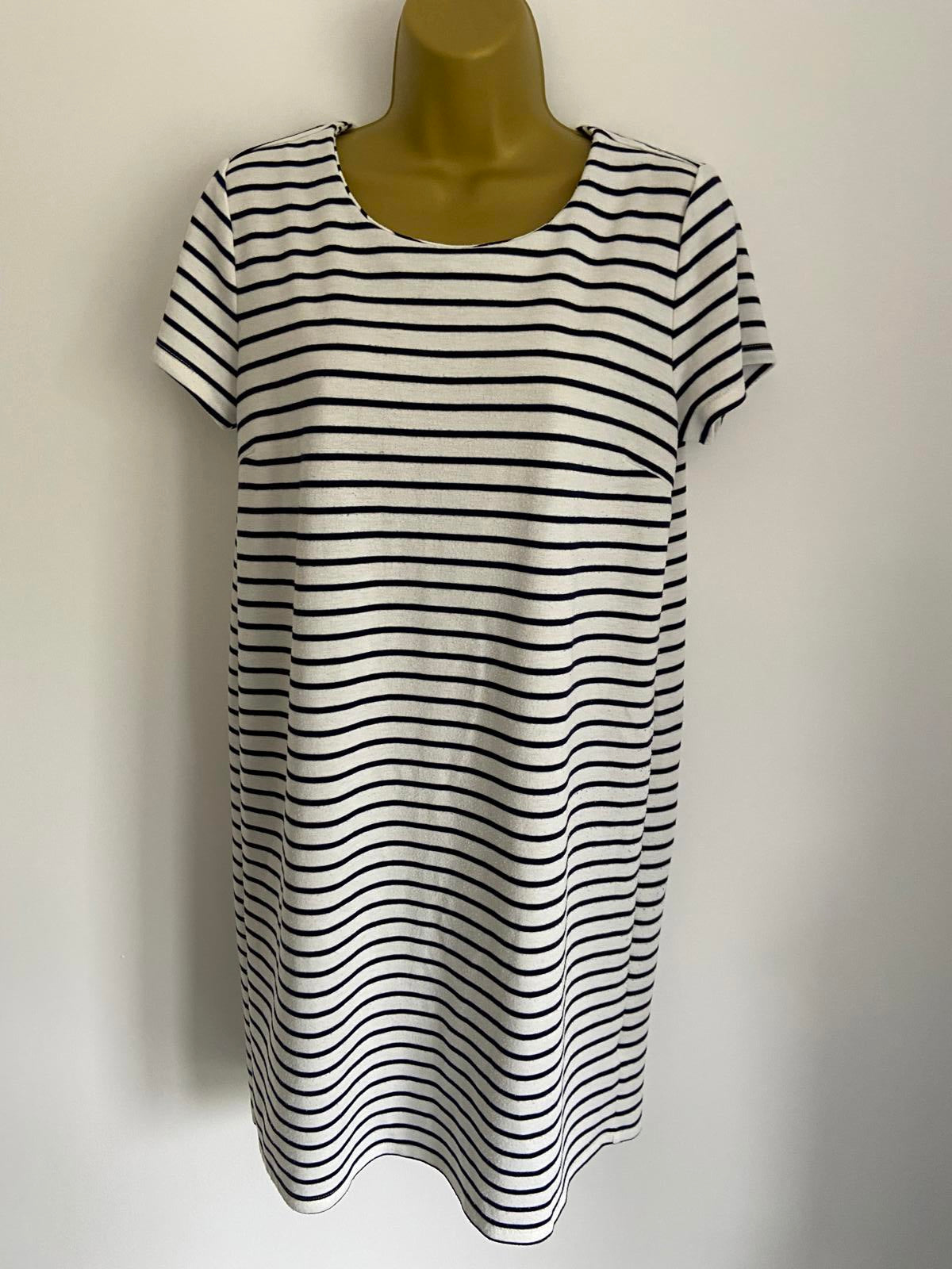 Esmara Size Medium White & Black Striped T-Shirt Dress Zip Back Mini Dress