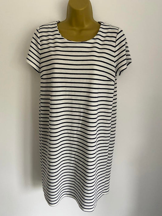 Esmara Size Medium White & Black Striped T-Shirt Dress Zip Back Mini Dress