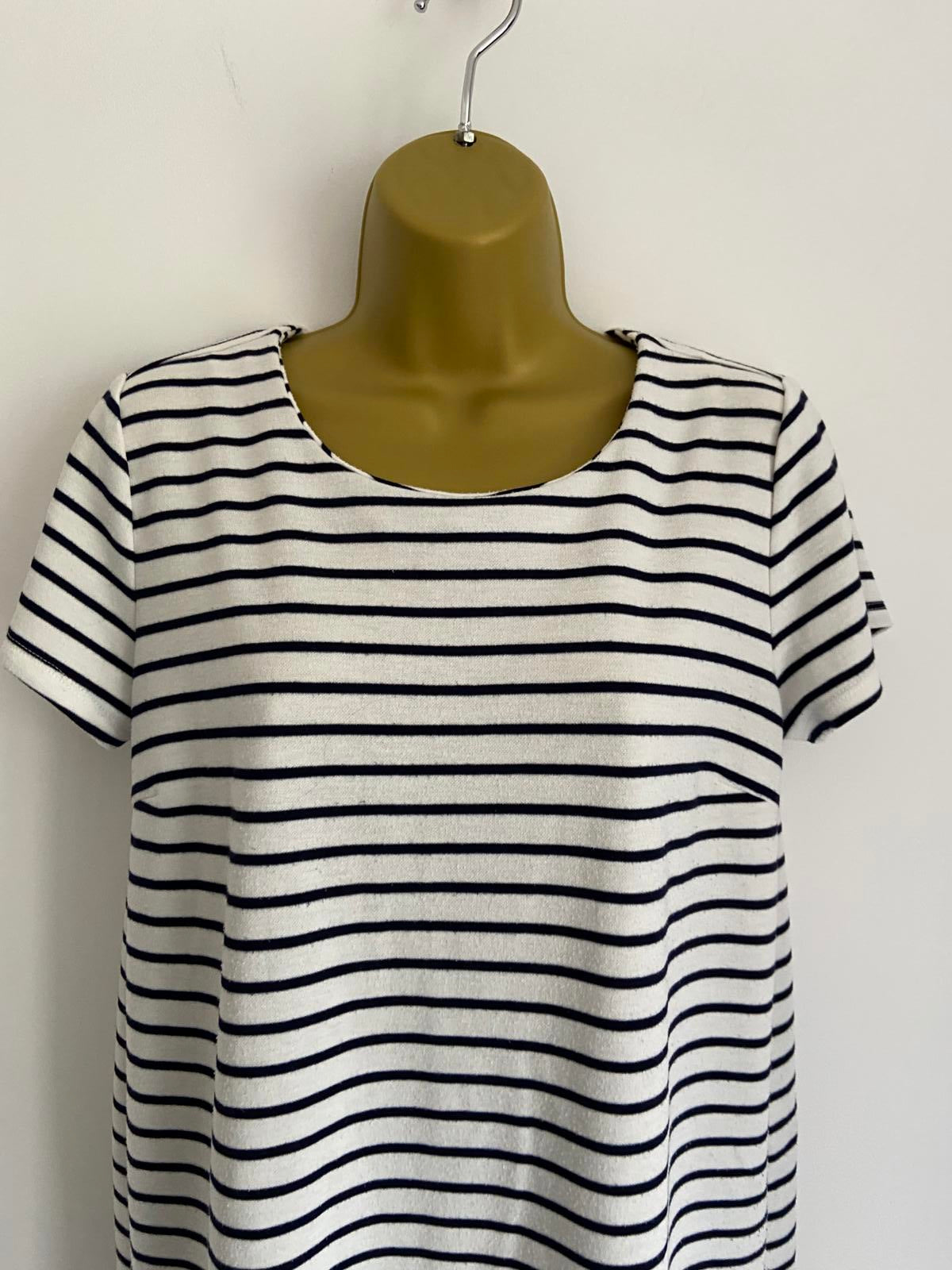 Esmara Size Medium White & Black Striped T-Shirt Dress Zip Back Mini Dress