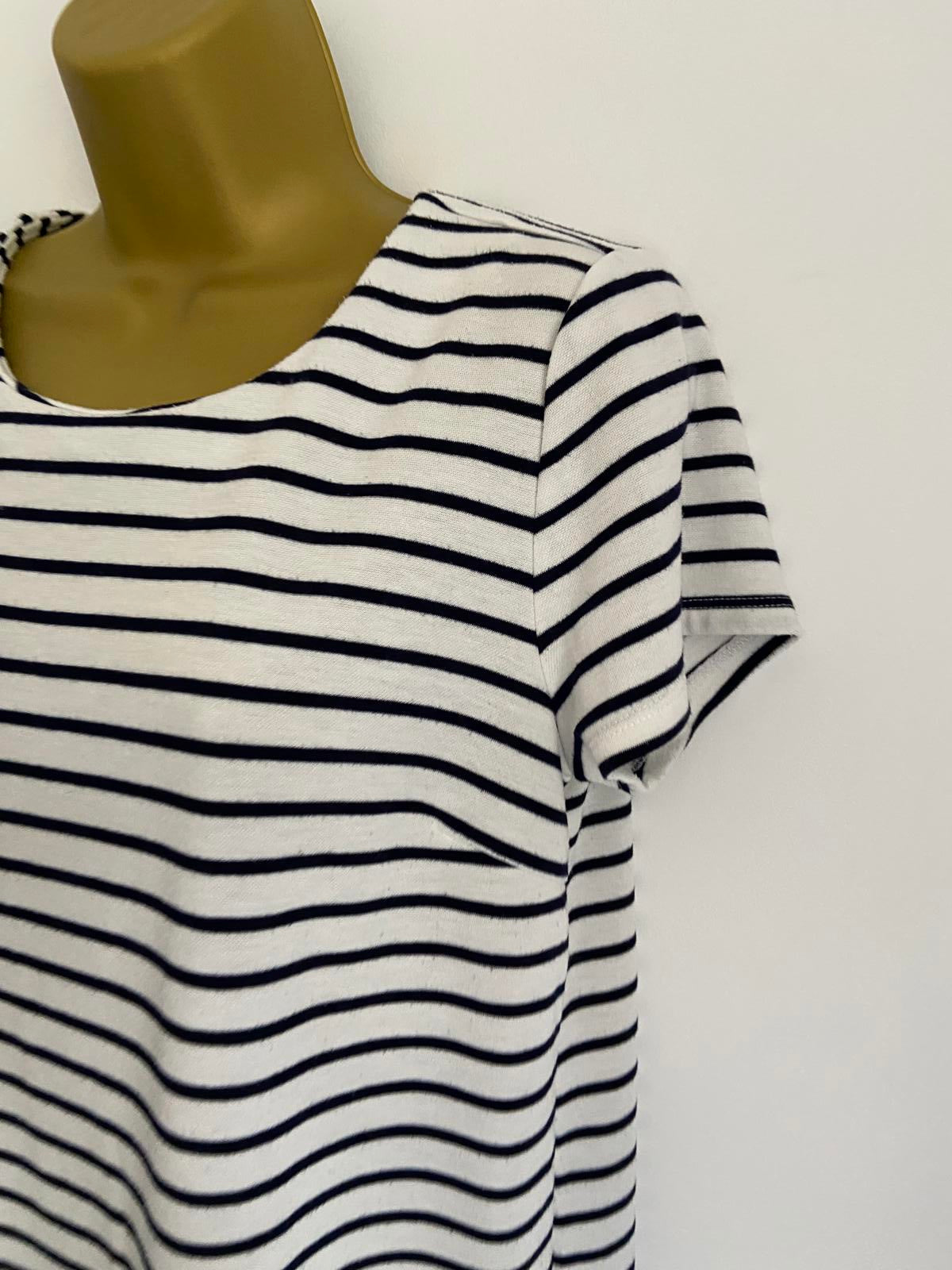 Esmara Size Medium White & Black Striped T-Shirt Dress Zip Back Mini Dress