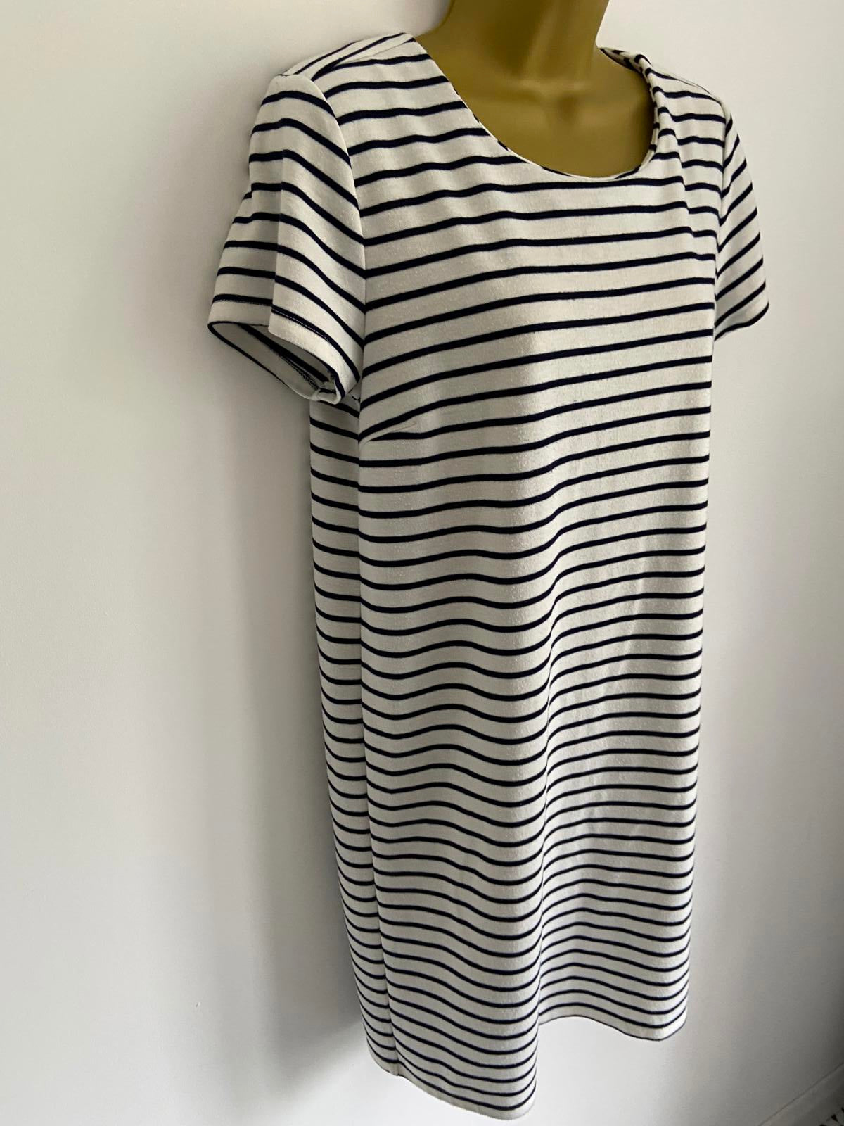 Esmara Size Medium White & Black Striped T-Shirt Dress Zip Back Mini Dress