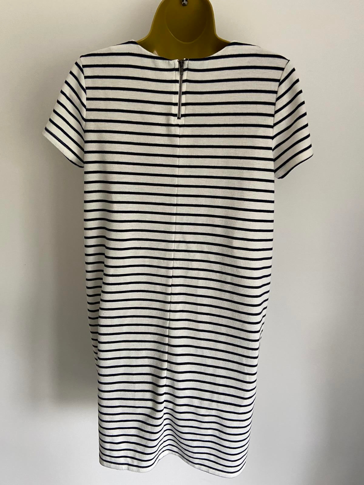Esmara Size Medium White & Black Striped T-Shirt Dress Zip Back Mini Dress