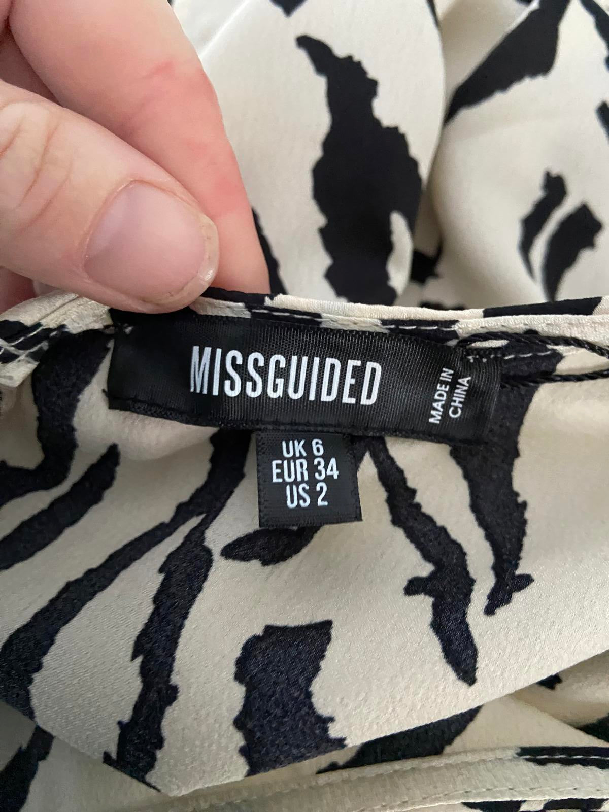 Missguided Size 6 BNWT Cream & Black Zebra Print Open Back Sleeve Midi Dress