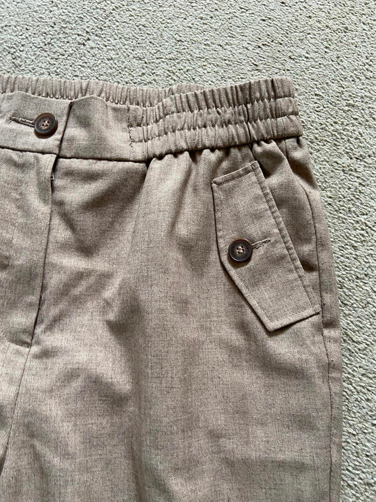 F&F Size 12 Light Brown Linen-Style Trousers with Button Pockets