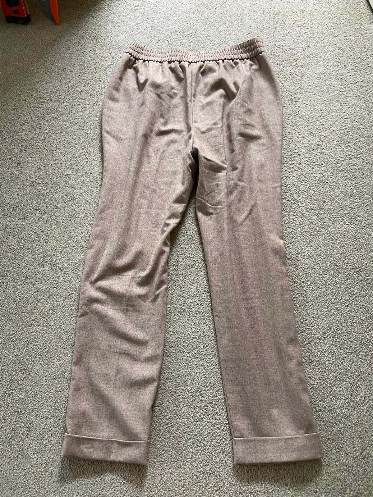F&F Size 12 Light Brown Linen-Style Trousers with Button Pockets
