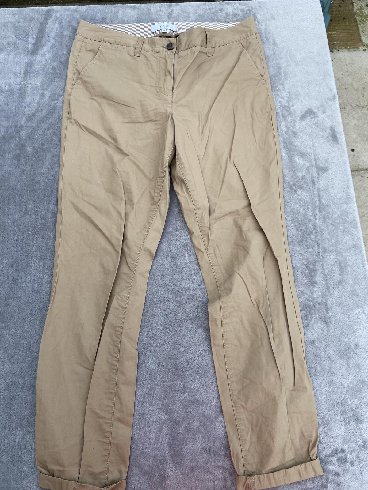 Next Camel Brown 100% Cotton Lightweight Turn-Up Chino Trousers - Size 10