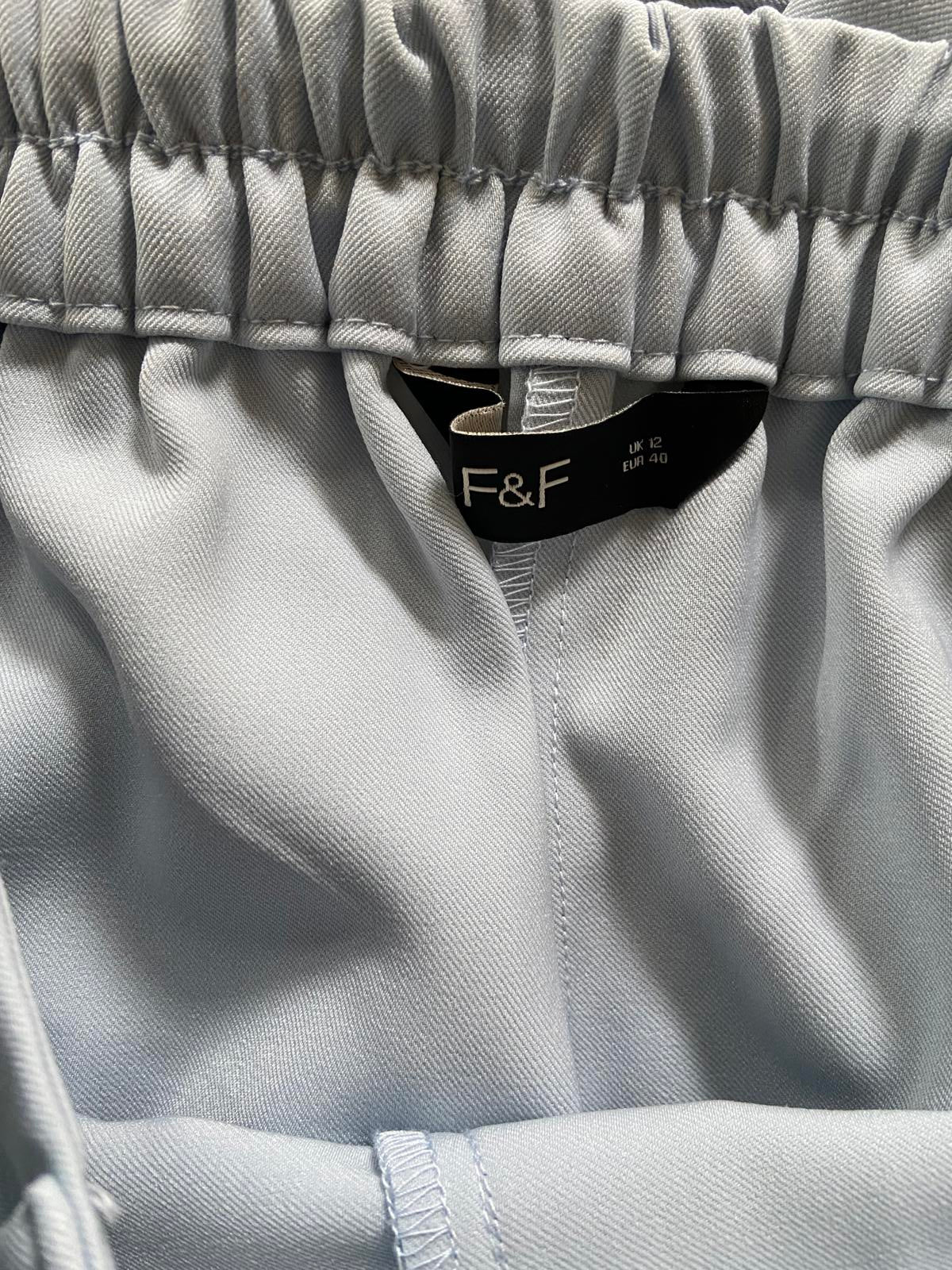F&F Size 12 Light Blue Trousers Elasticated Waist 62cm Inside Leg