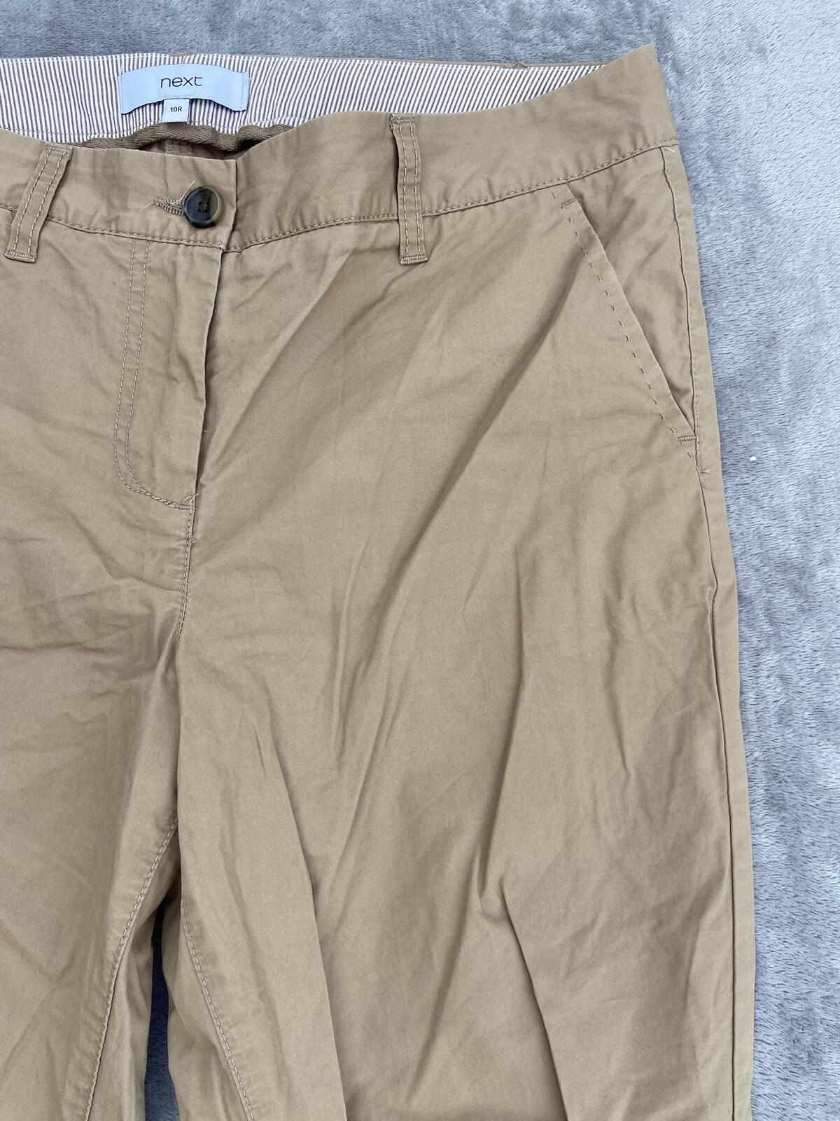 Next Camel Brown 100% Cotton Lightweight Turn-Up Chino Trousers - Size 10