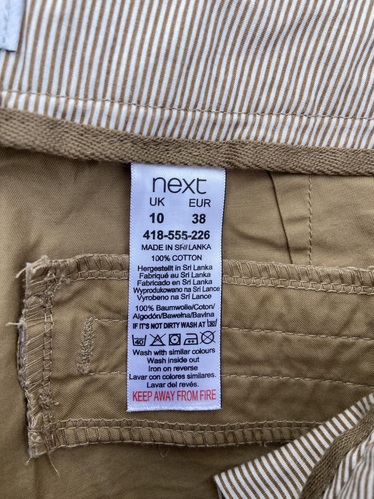 Next Camel Brown 100% Cotton Lightweight Turn-Up Chino Trousers - Size 10