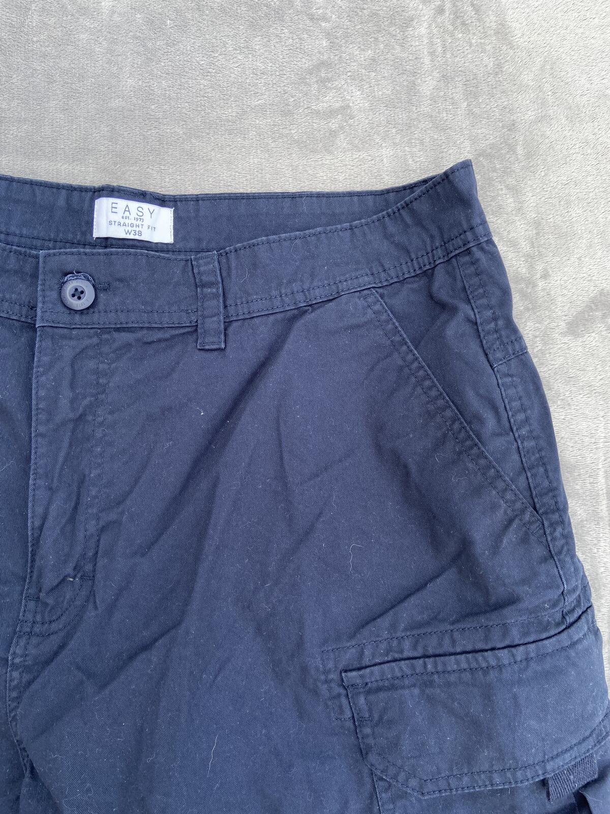 Matalan Easy Men's Navy Blue Cotton Multi-Pocket Cargo Shorts - Size 38"