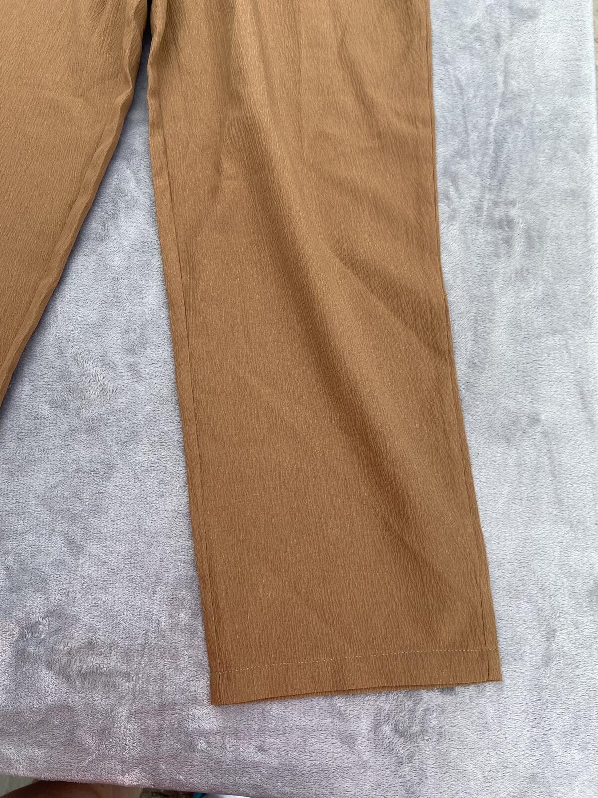 Brown Textured Lightweight Wide Leg Drawstring Trousers - Size Large