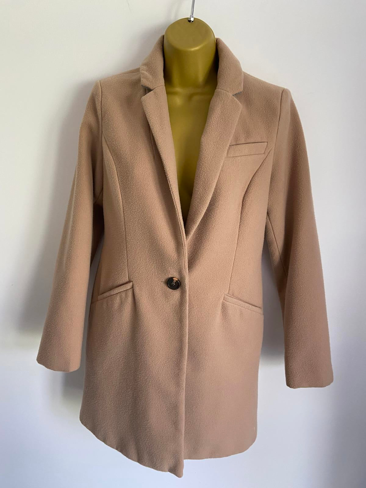 Atmosphere Size 8 Beige Tan Single Breasted Tailored Coat Smart Formal Jacket