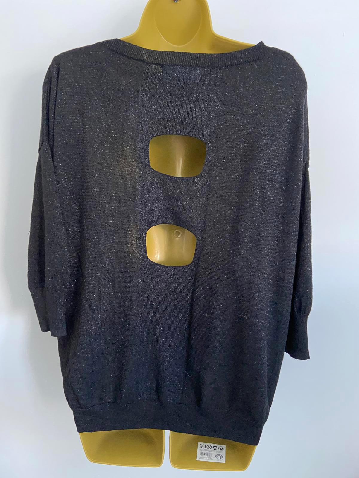 Next Black Glitter Stitch Black and Silver Sweater - Size UK 12