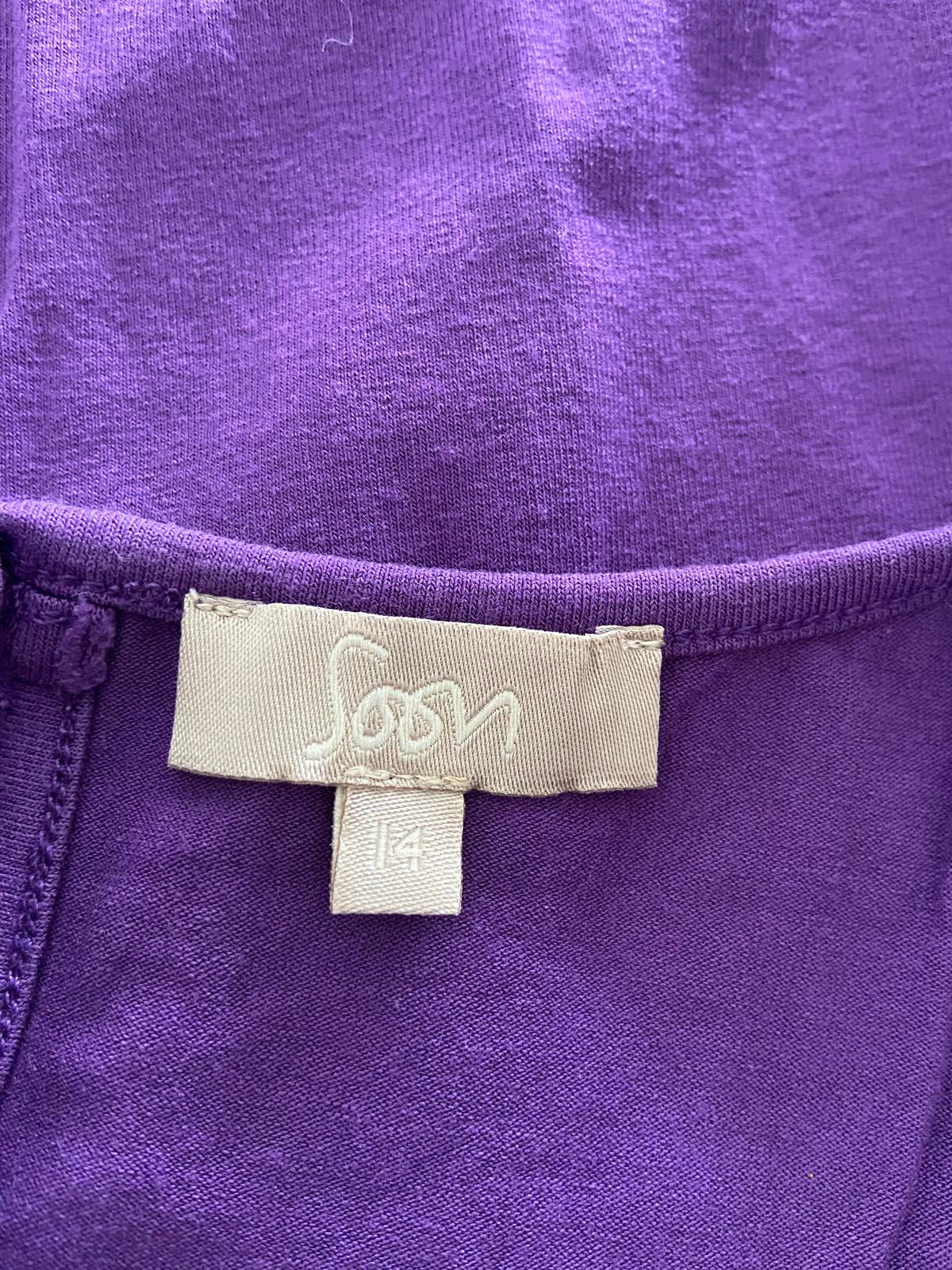 Soon Size 14 Purple Sleeveless Top Sheer Mesh Floral Embellished Neckline