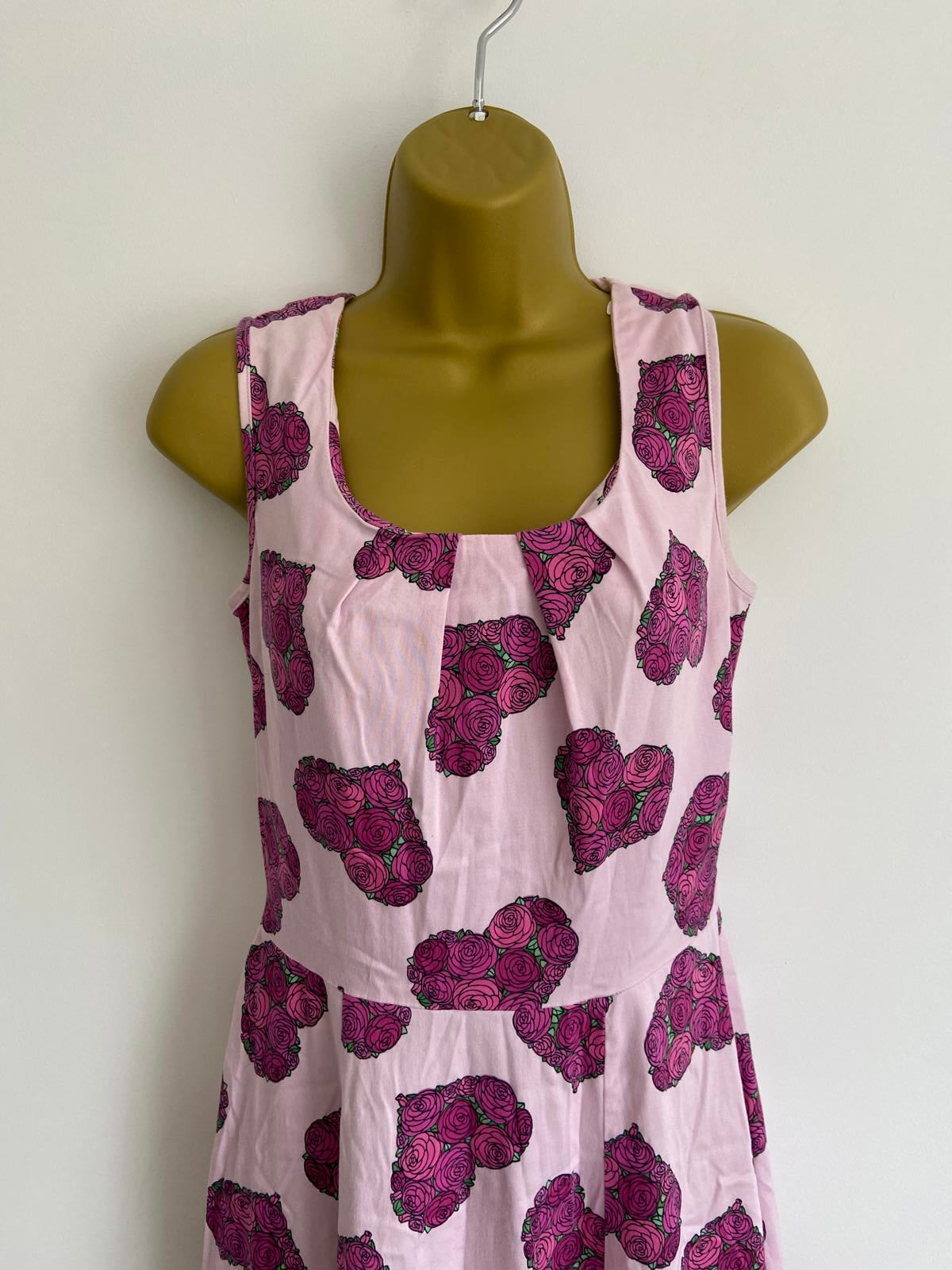 Lady Vintage Size 10 Pink Rose Heart Print Dress A-Line