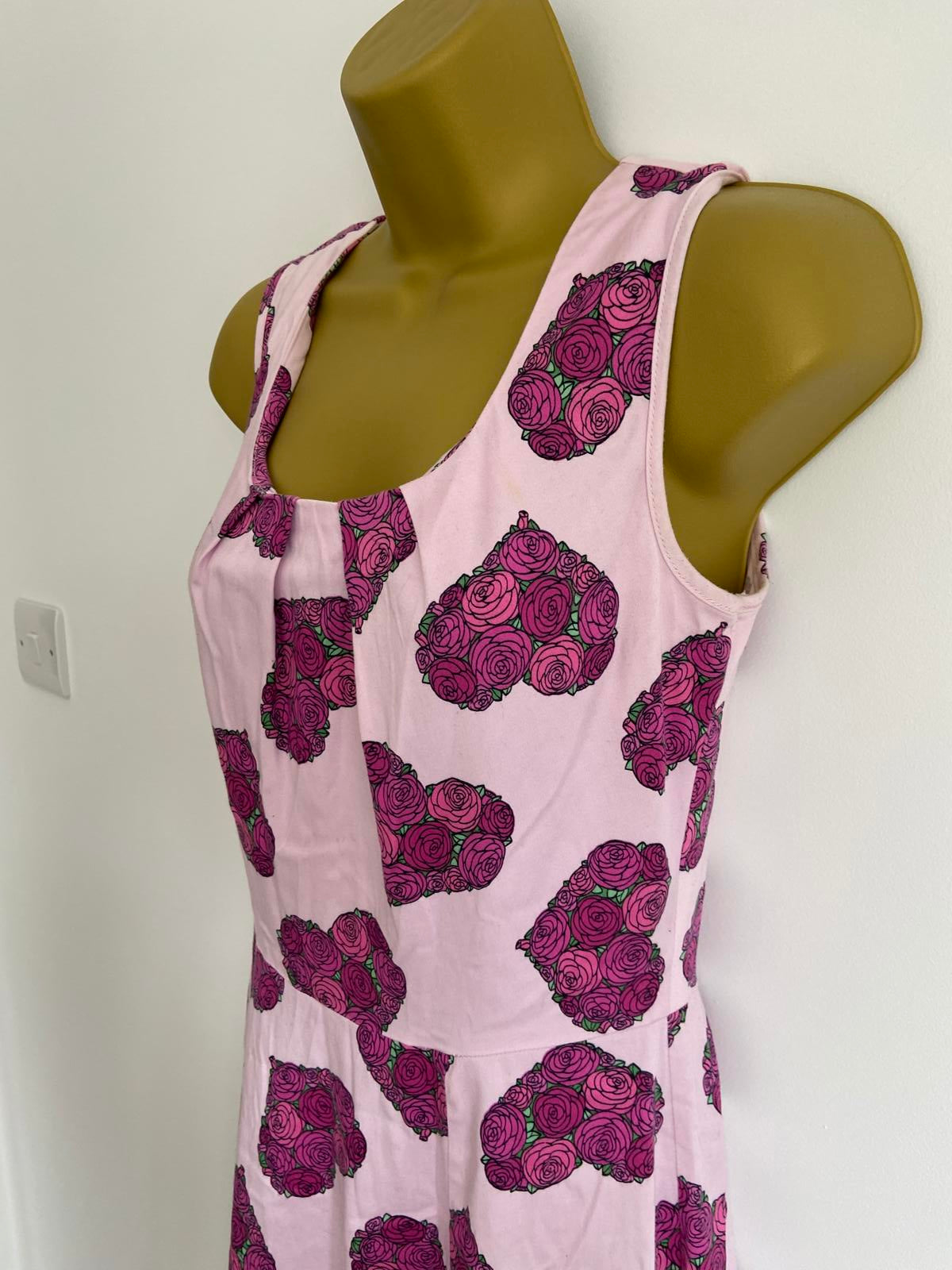 Lady Vintage Size 10 Pink Rose Heart Print Dress A-Line