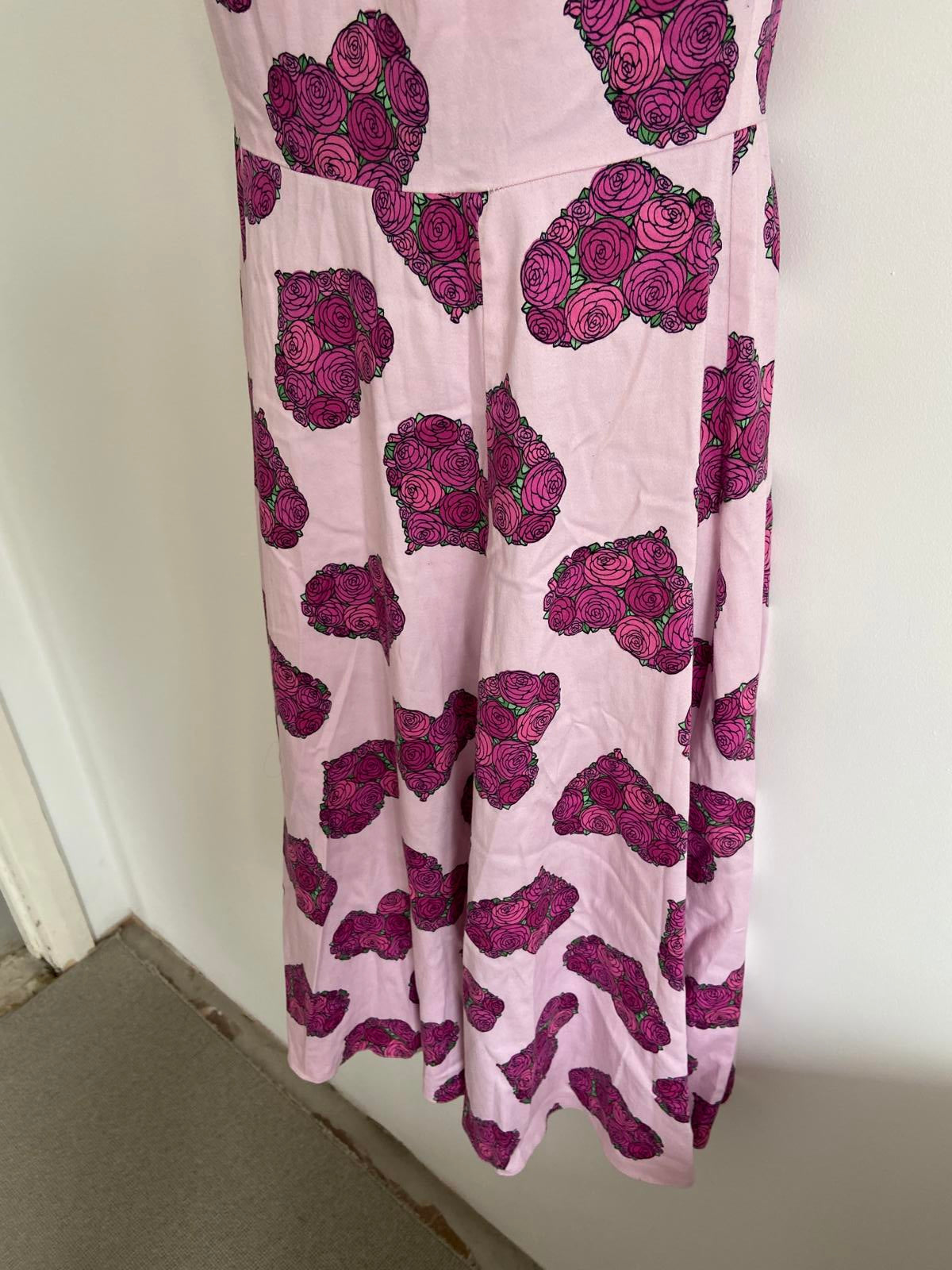 Lady Vintage Size 10 Pink Rose Heart Print Dress A-Line