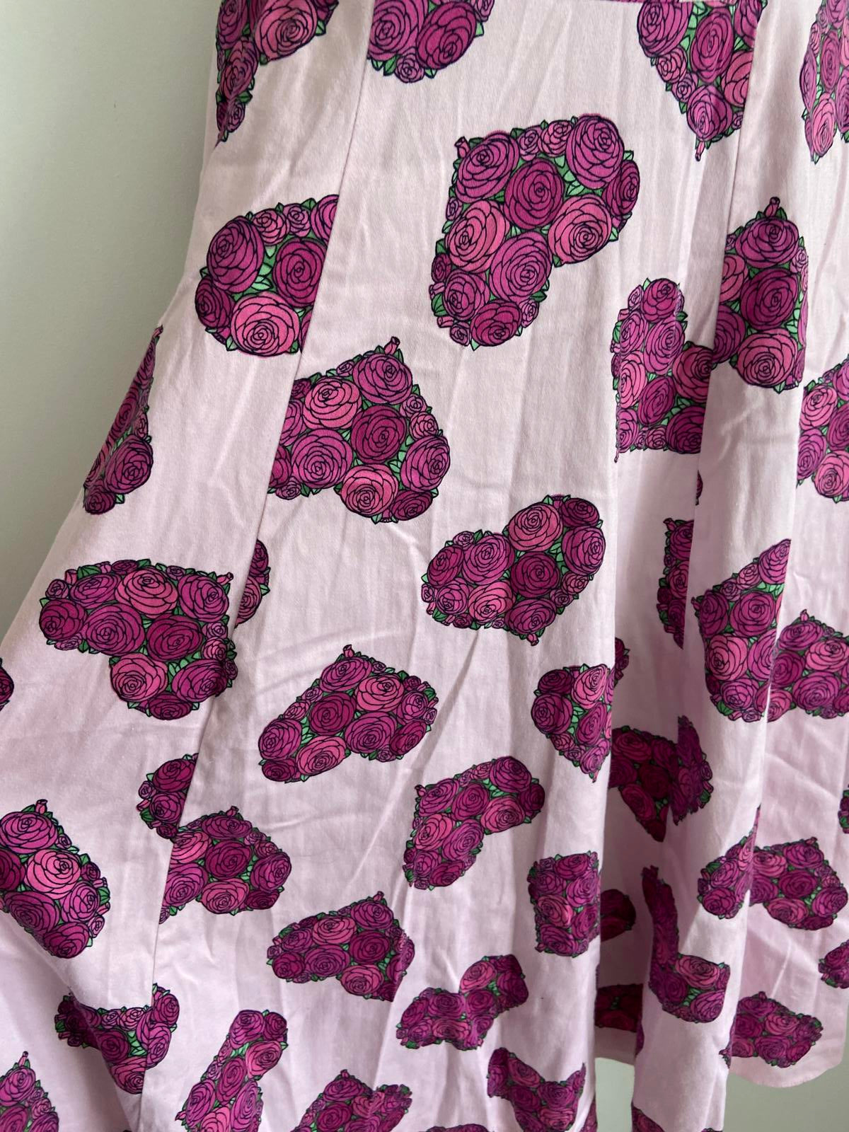 Lady Vintage Size 10 Pink Rose Heart Print Dress A-Line