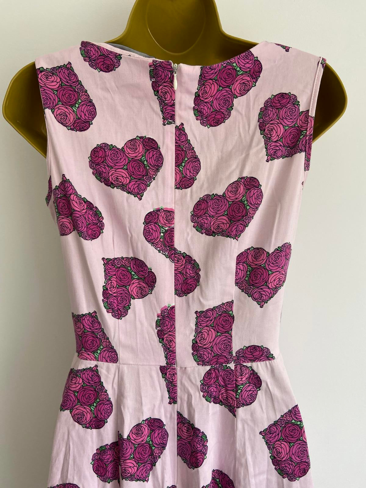 Lady Vintage Size 10 Pink Rose Heart Print Dress A-Line