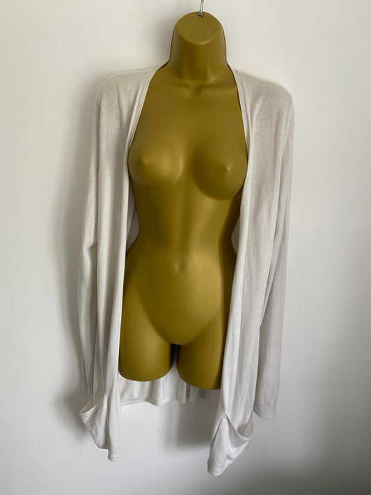 F&F Size 16 White Open Front Cardigan With Pockets Lightweight Summer Knit