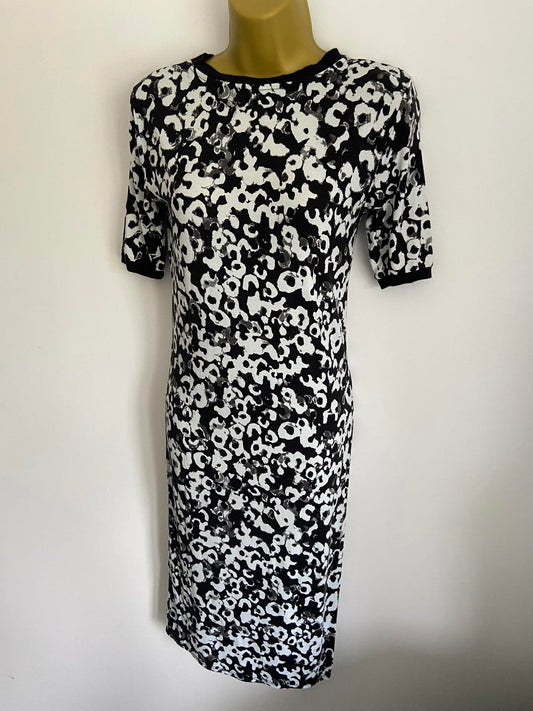 George Size 8 Black & White Floral Print Short Sleeve Stretchy Mini Midi Dress