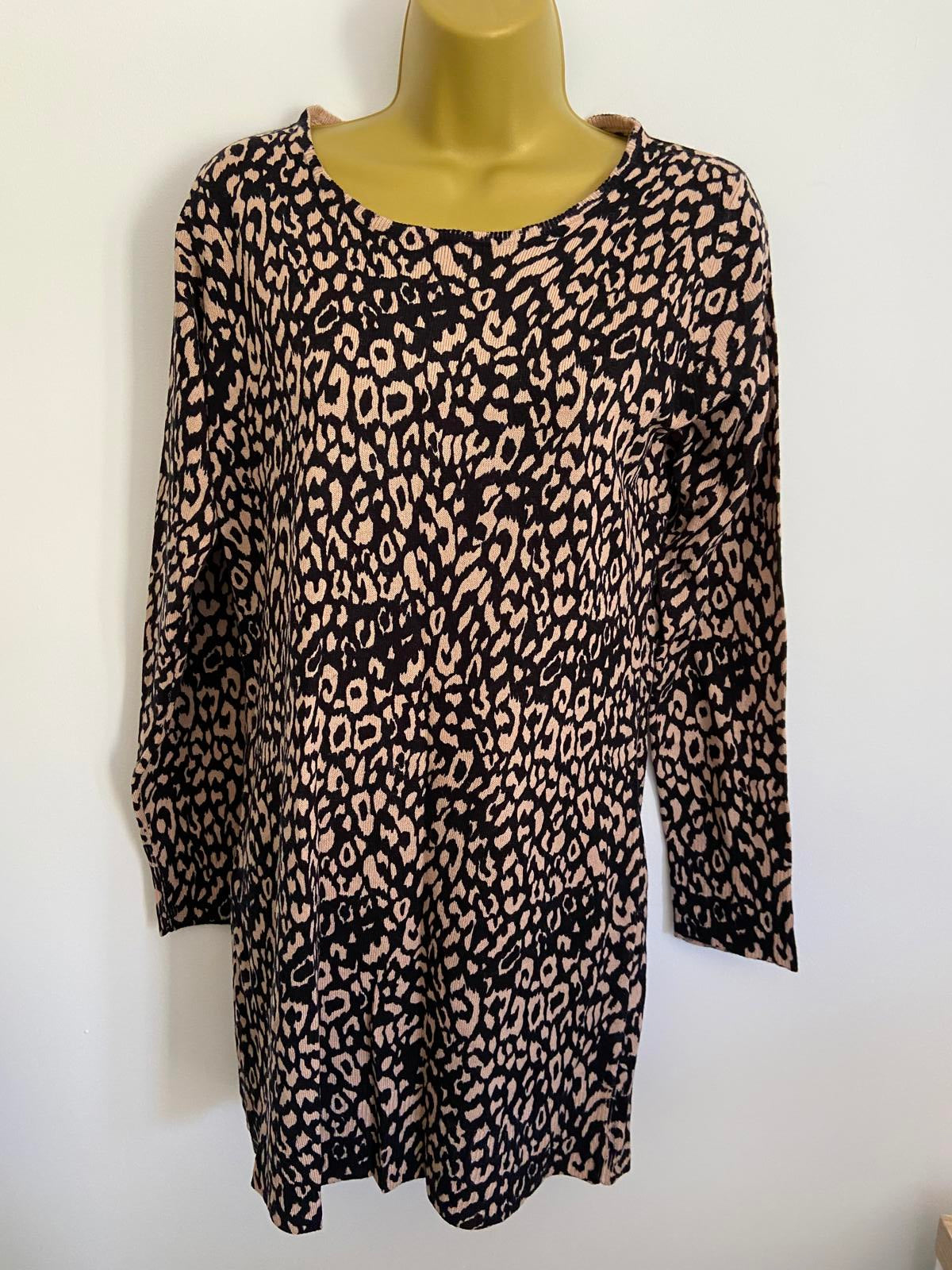 Peacocks Black & Brown Leopard Print Jumper Dress - BNWOT, Size UK 12