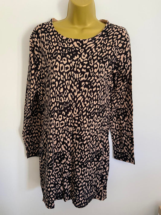 Peacocks Black & Brown Leopard Print Jumper Dress - BNWOT, Size UK 12