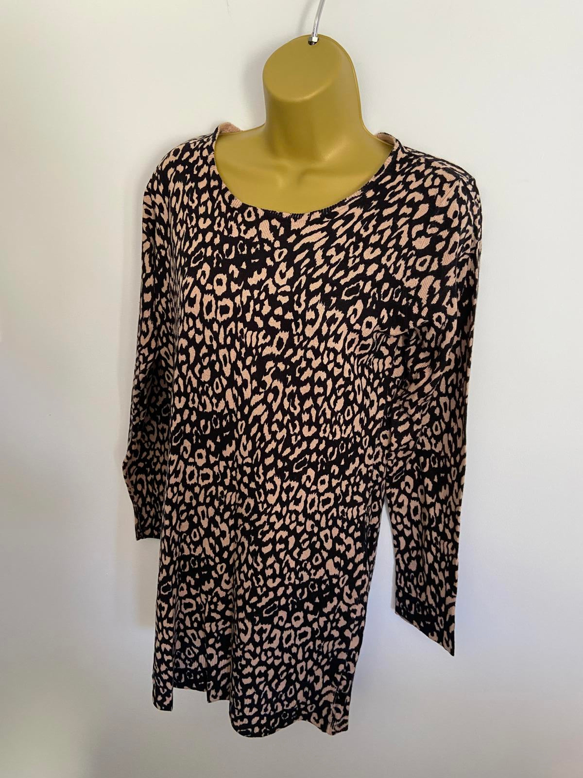 Peacocks Black & Brown Leopard Print Jumper Dress - BNWOT, Size UK 12