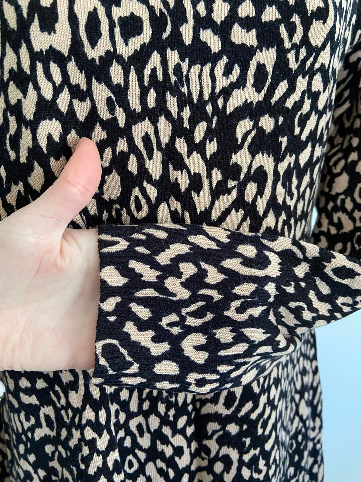 Peacocks Black & Brown Leopard Print Jumper Dress - BNWOT, Size UK 12
