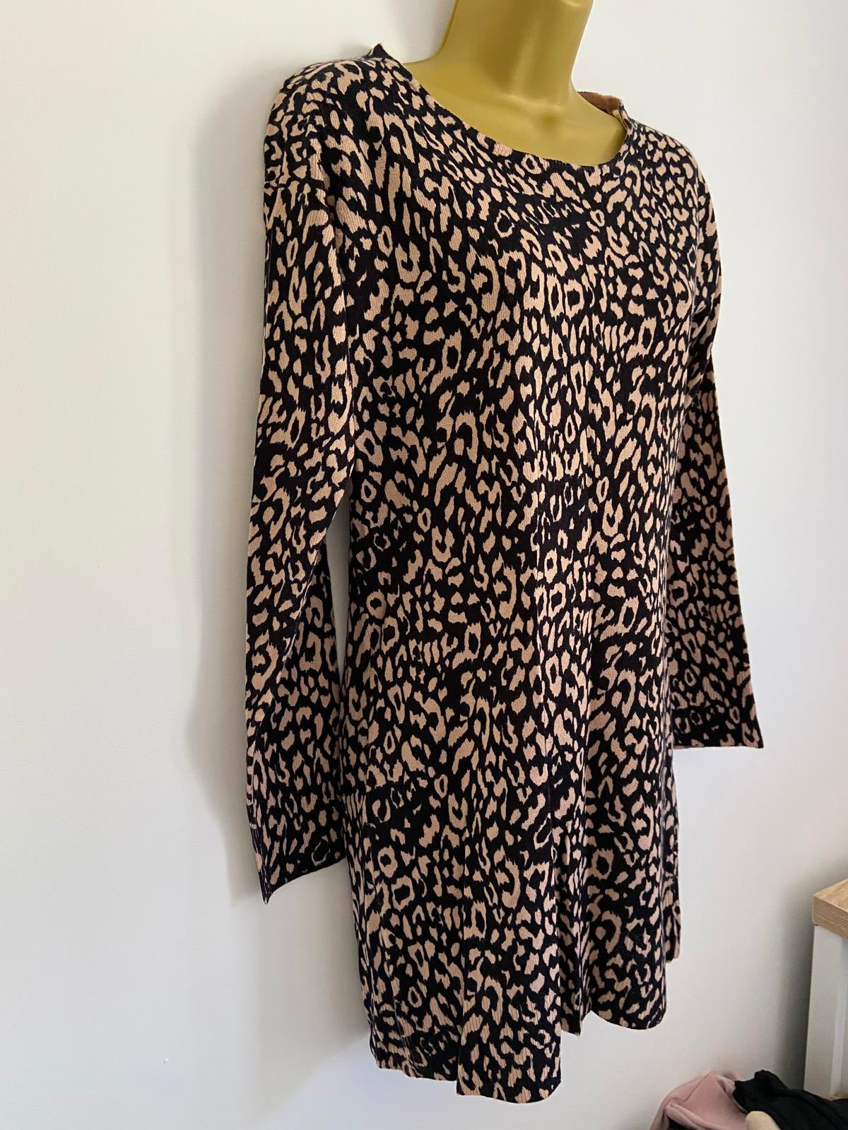 Peacocks Black & Brown Leopard Print Jumper Dress - BNWOT, Size UK 12
