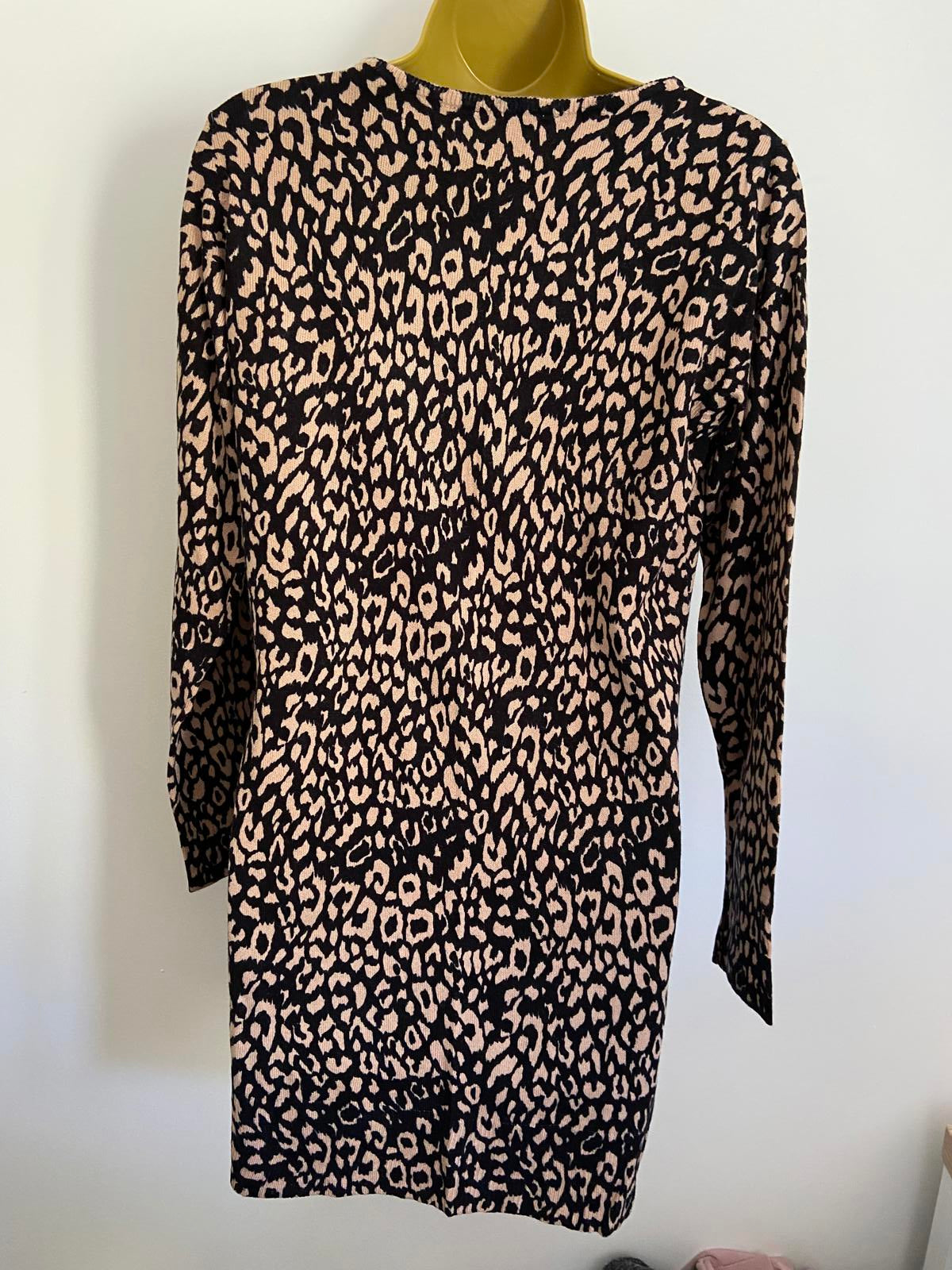 Peacocks Black & Brown Leopard Print Jumper Dress - BNWOT, Size UK 12