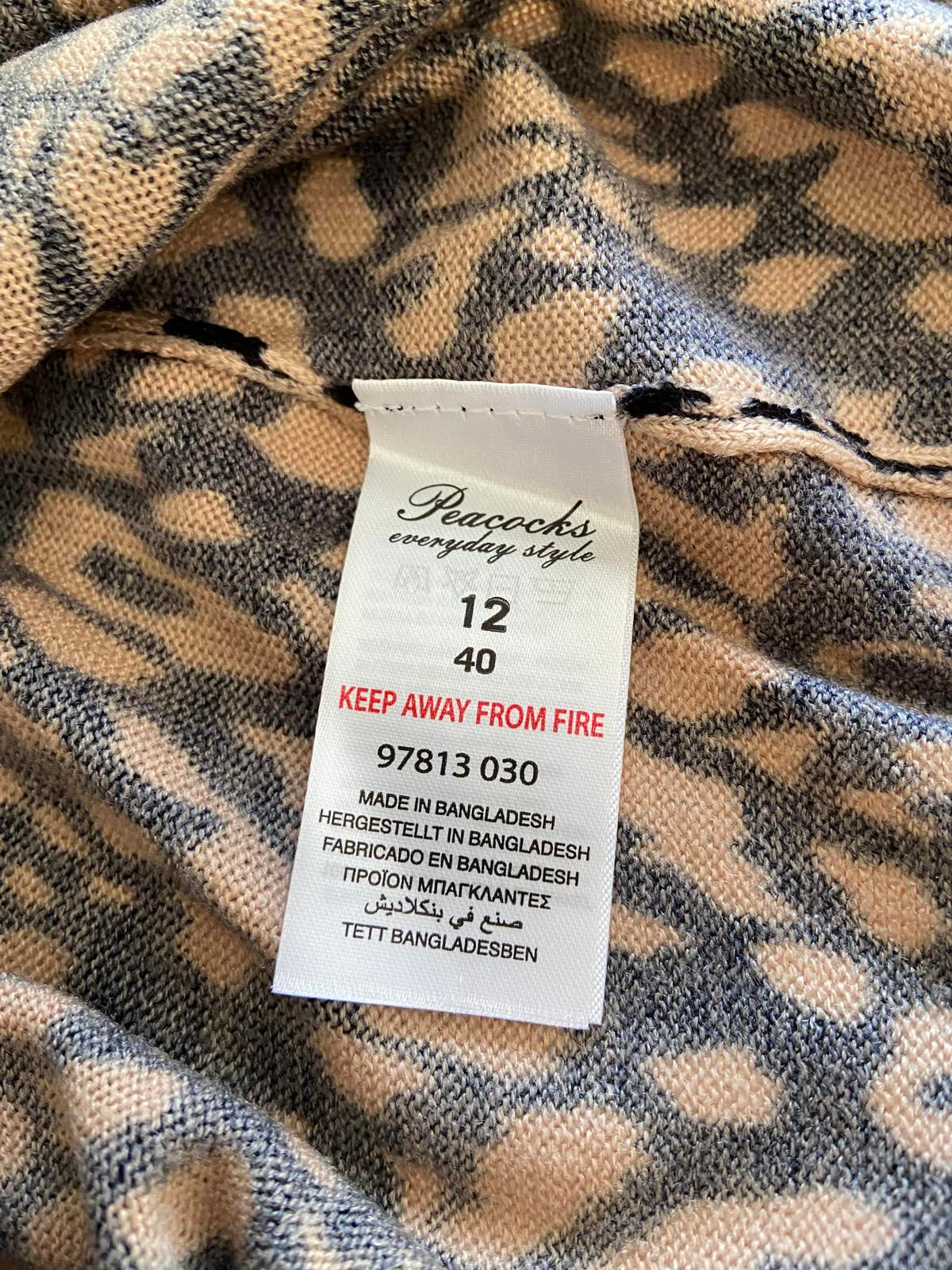 Peacocks Black & Brown Leopard Print Jumper Dress - BNWOT, Size UK 12