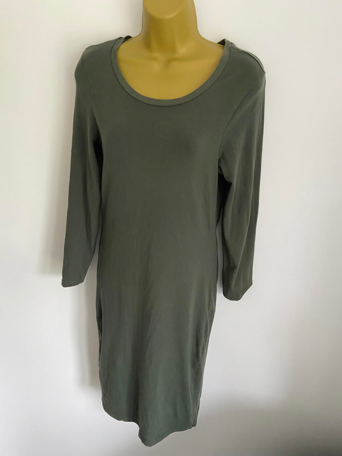 Primark Size 12 Khaki Dark Green Long Sleeve Stretchy Cotton Basic T-Shirt Dress