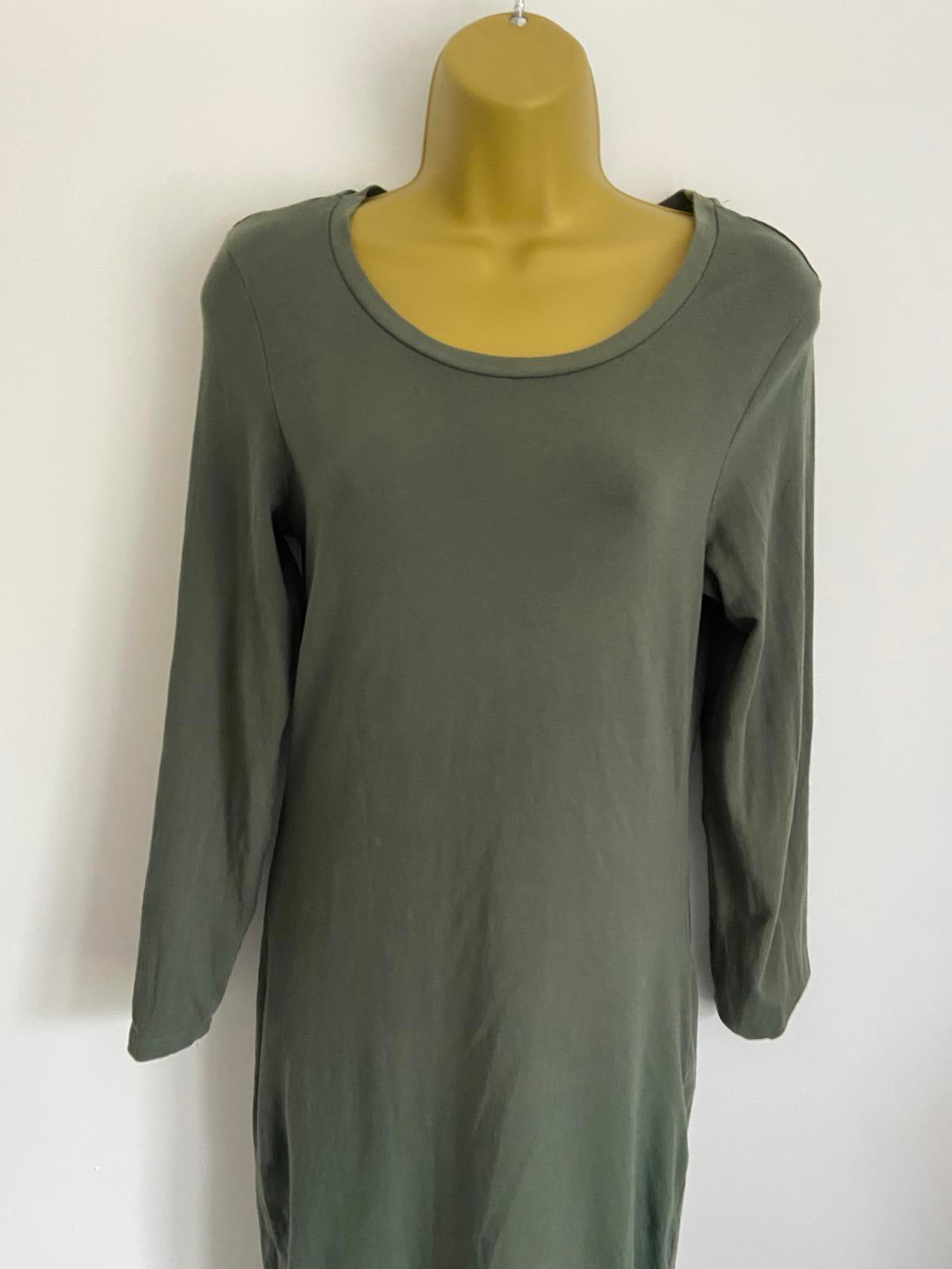Primark Size 12 Khaki Dark Green Long Sleeve Stretchy Cotton Basic T-Shirt Dress