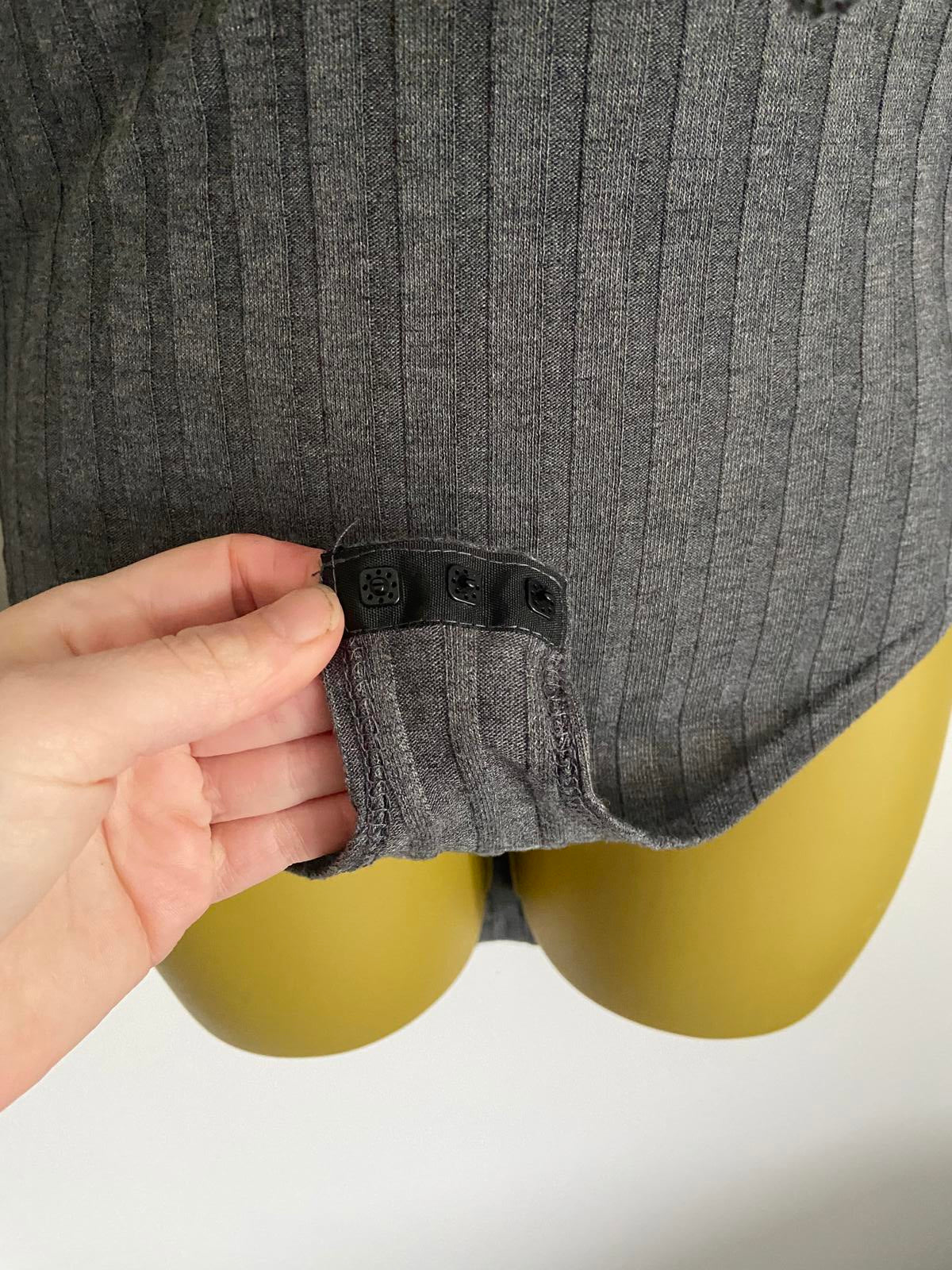 Boohoo Size 8 Grey Lace Up Front Bodysuit Long Sleeve Stretchy Jersey Top