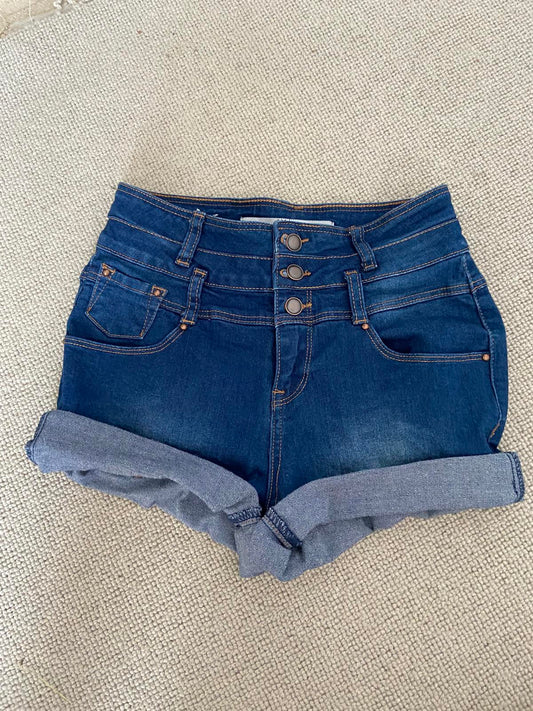 New Look UK Size 8 Blue Hot Pants with Turned-Up Hems