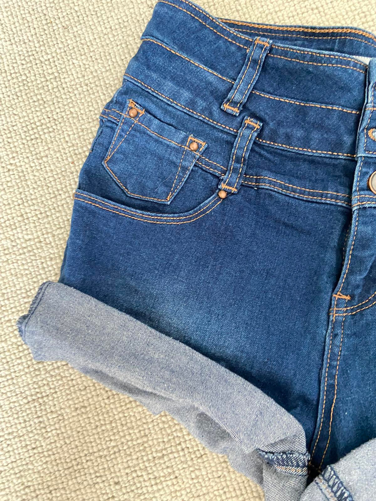New Look UK Size 8 Blue Hot Pants with Turned-Up Hems